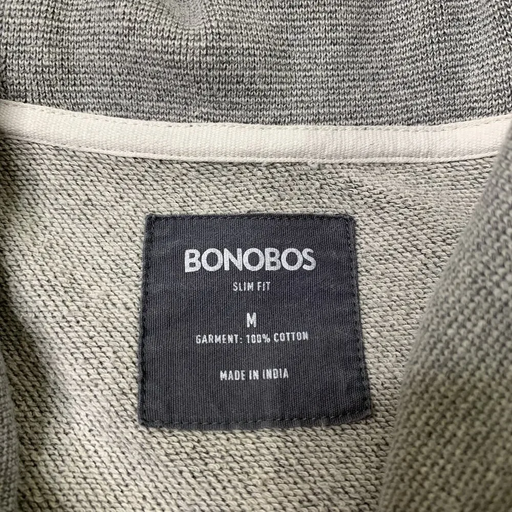 Bonobos Sweater Mens M Medium Grey Cotton Slim Fit Shawl Collar Pullover Preppy